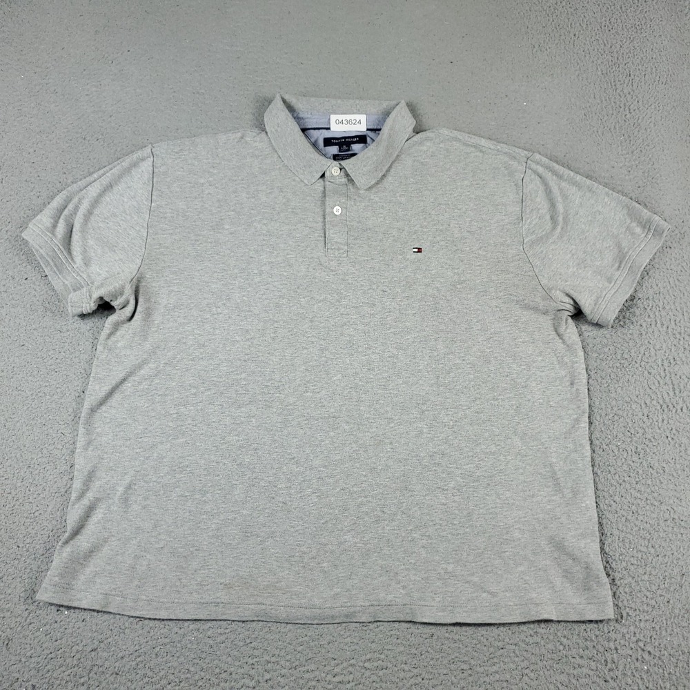 Tommy Hilfiger Polo Shirt Mens XL Gray Short Sleeve Custom Fit Cotton 043624